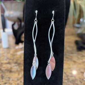 New. Silvertone Twisted Leaf Dangle Earrings 3.5”